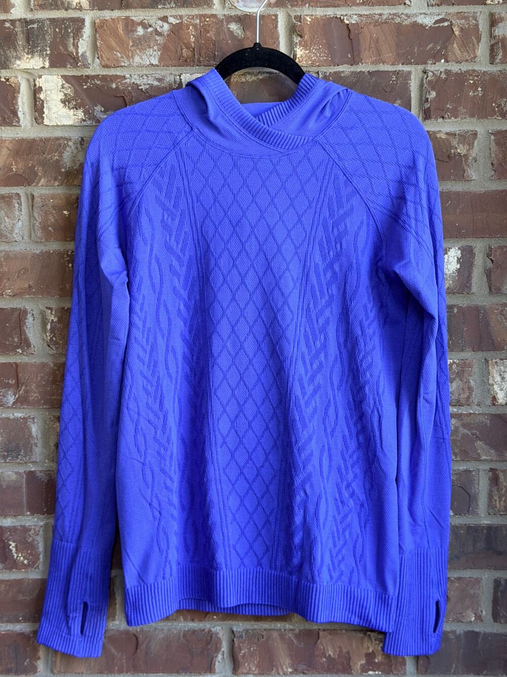 Lululemon Rest Less Hoodie Blue Size 10 Cable Knit Thumbholes Pullover